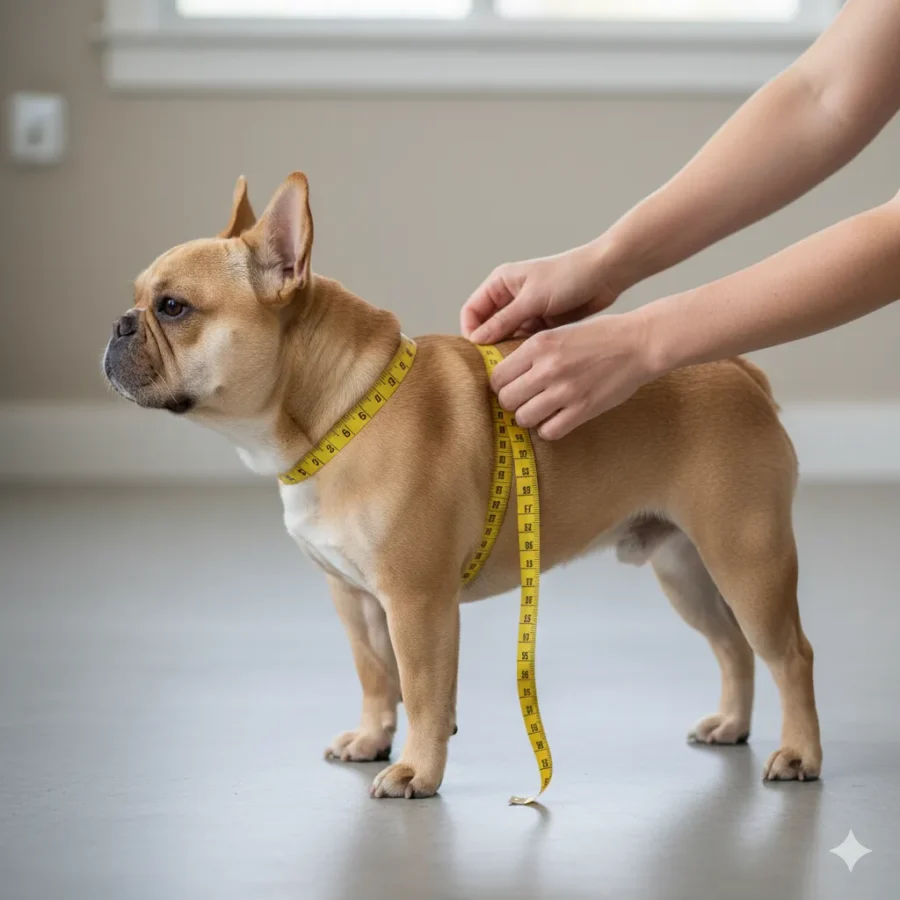 Learn the correct way to measure your French Bulldog’s chest and neck to find a harness that fits comfortably and safely.